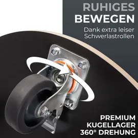 Ovitec Rollbrett rund für Schwerlast | Extra Leise Rollen | 400kg Belastung | aus hochwertigem Holz | mit 2 Bremsen | mit 2 Tragegriffen | vormont...