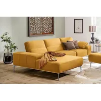 W.SCHILLIG Ecksofa run, Designsofa mit tollem Sitzkomfort, bequem, L-Form, mit elegantem Holzsockel, Füße in Silber matt, Breite 319 cm gelb