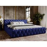 GRAINGOLD Glamour Polsterbett 160x200 cm Armani Bis - Premium Doppelbett, Samtstoff, Lattenrost - Bett mit Bettkasten - Blau (Magic Velvet 2216) - Blau