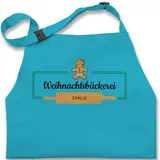 Kinderschürze Schürze Kinder Jungen Mädchen - Weihnachtsschürze - Weihnachtsbäckerei Lebkuchenfrau Name Text - 7-14 Jahre - Türkis - personalisierte weihnachten personalisieren geschenke zu - 7-13 Jahre