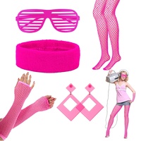 LAMEK 5 Tlg 80er Jahre Kleidung Damen Neon Party Outfit 1980s Accessoires 80s Kostüm Set Partyzubehör mit Strinband Ohrring Brille Netzstrumpf Netzhandschuhe für Frauen Karneval Flasching