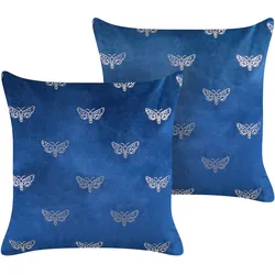 Dekokissen Schmetterlingsmuster Samtstoff marineblau 45 x 45 cm 2er Set YUZURI