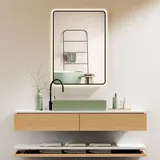PonteSino HOKO Badspiegel 60x80 cm mit Rahmen+Touch Schalter+Licht Wechsel Warmweiß-Kaltweiß-Neutral, Licht mit Touch Schalter und mit Wandschalter einschal... / Schwarz
