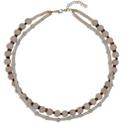 Collier FIRETTI "Nature-Dreams", beige (beige, natur), Halsketten, Damen, Holz-Metall-Kunststoff, L: 53cm B: 12mm, Holz, Metall, Kunststoff, mit Holzperle, B:12mm