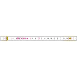 Metrie Zollstock 2m Perfekt 10 FLm, Weiß, mit Stahlgelenken Designauswahl der Skala auf dem 1. und 10. Glied:: Standardskala
