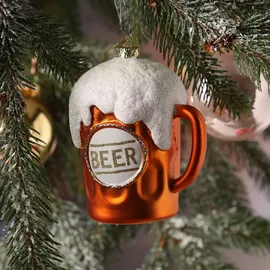 MARELIDA Weihnachtsbaumschmuck BIERGLAS bruchfest H: 10,2cm orange weiß