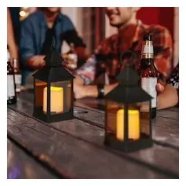 Relaxdays LED Laternen 2er Set, Kerze mit Flammeneffekt, Outdoor geeignet, nostalgische Deko-Laterne, H: 23 cm, schwarz