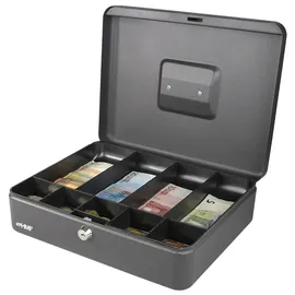 HMF Geldkassette abschließbar, Kasse mit 5 Münzfächern und 4 Geldscheinmulden, 30 x 24 x 9 cm Schwarz