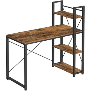 VASAGLE Schreibtisch mit Regalböden 119,3 cm x 120 cm x 60 cm Braun-Schwarz