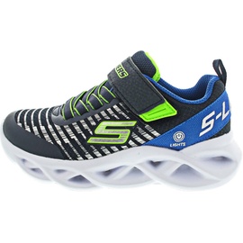 SKECHERS Twisty Brights NOVLO Sneaker, Navy & Blue Textile/Lime & Silver Trim, 28 EU