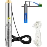 Vevor 3,5" Tiefbrunnenpumpe 750W Brunnenpumpe 105L/min Tauchpumpe max. Förderhöhe 62m Rohrpumpe 230V 50Hz Sandpumpe IP68 Wasserpumpe mit 20m Kabel Pumpe Ideal zur Bewässerung oder Wasser-Versorgung