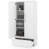 Jan Nowak Aktenschrank Metall Büroschrank 90 cm MEGAN 1 Schublade 30 cm abschließbar (0,6 mm Wandmontage möglich PZH-zertifiziert) Stahl 4 Böden Schloss 2 Schlüssel robust 4 Farben 185 cm weiß