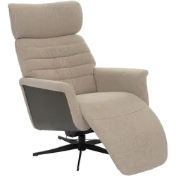 MCA Relaxsessel HWC-N56, Fernsehsessel Liegesessel Fußstütze drehbar Bouclé Stoff Holz ~ Stoff braun, Holz grau