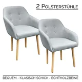 TSGPS Kingpower Stühle Esszimmerstühle in 2er, 4er, 6er, 8er Set, Armlehnstuhl Polsterstuhl Stoff Sessel mit Armlehne Echtholz Stuhl Sessel Stuhlbeine in Hellgrau, Stück:2