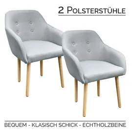 TSGPS Kingpower Stühle Esszimmerstühle in 2er, 4er, 6er, 8er Set, Armlehnstuhl Polsterstuhl Stoff Sessel mit Armlehne Echtholz Stuhl Sessel Stuhlbeine in Hellgrau, Stück:2