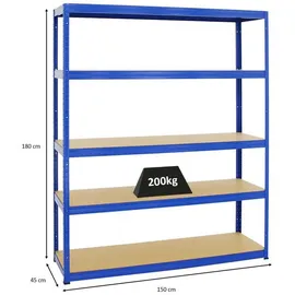 Proregal Schwerlastregal Stahl 180x150x45 cm blau