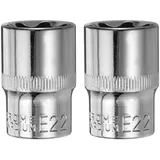 QUARKZMAN 1/2" x E22 Torx Bit Set, 2 Stück Torx Nuss Set Schrauber Sechskant Steckschlüsseleinsätze, Antrieb Tiefnuss Stern-Stecknuss für Auto Reparaturen Hauswartung DIY Handarbeit