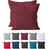 Hometex Premium Textiles 2-er Set Kissenhülle Baumwolle Renforcé | Doppelpack Kissenbezüge ca. 115 g/m2 | Oeko-TEX®Standard 100 Kissen-Bezug mit Reißverschluss | 80x80 cm Bordeaux
