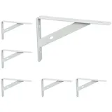 Relaxdays Regalträger 6er Set, Regalhalterung für Wand, Regalwinkel Metall, Wandkonsole, HBT: 9,5x1,5x15 cm, weiß