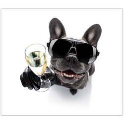 Primedeco Herd-Abdeckplatte Herdabdeckplatte Spritzschutz aus Glas Bulldogge mit Prosecco Glas, Glas, (1 tlg) schwarz