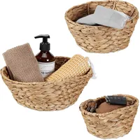 Relaxdays Aufbewahrungskorb 3er Set, aus Wasserhyazinthe, für Bad, Wohn-&