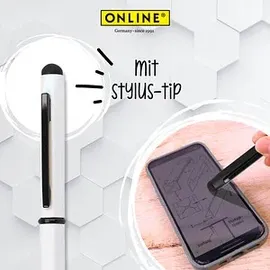 Online Schreibgeräte ONLINE® Kugelschreiber Hexagon Stylus weiß, Schreibfarbe: blau, 1 St.