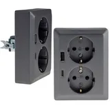ChiliTec MILOS Schutzkontakt-Steckdose 2-fach Doppel Steckdose 1 auf 2 Unterputz Einbau in einer UP-Dose 250V/16A mit USB-A USB-C PD Anthrazit