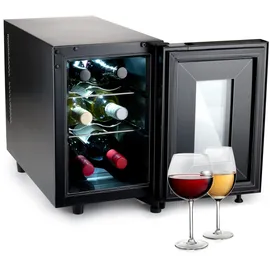 Alpina Weinkühlschrank 18L - Weinkühler für 6 Flaschen - Flaschenkühler 230V - Temperatur Regelbar von 11°C bis 18°C - Glastür und Innenbeleuchtung - Geräuscharm bis Geräuschlos - Schwarz