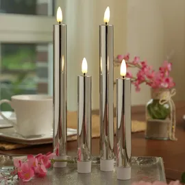MARELIDA LED Stabkerzen Dinnerkerzen Tafelkerzen Spitzkerzen 25cm silber glänzend 2St