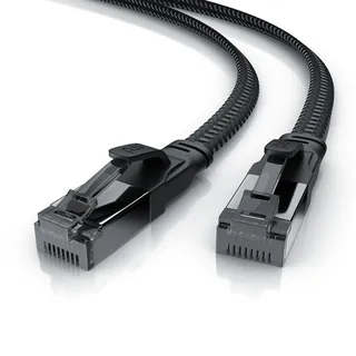 Primewire CAT 8.1 Netzwerkkabel Flach 40 Gbits, Baumwollmantel, LAN Kabel Patchkabel, Gigabit RJ45 Ethernet Cable, Flachbandkabel, Verlegekabel - 15m