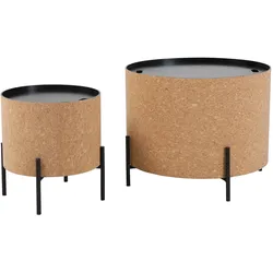 2er Set Couchtisch Kork Beistelltisch Wohnzimmertisch Sofatisch Tisch natur