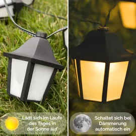 Lumiled Lichterkette Laterne Solar außen 10 Laterne LEDs 3,8 Meter Warmweiß 3000K Solarlichterkette Laternen Outdoor Lichterketten Hochzeit Balko... - Schwarz