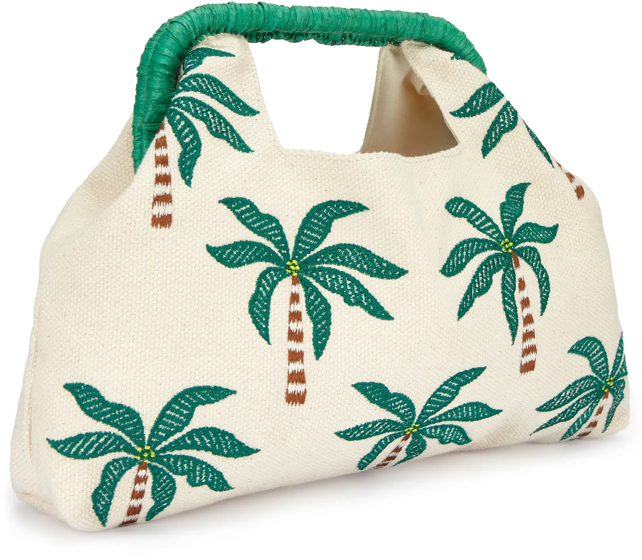 Handtasche LSCN BY LASCANA, Damen, Gr. B/H/T: 32cm x 22cm x 2cm, beige, grün, Stoff, Textil, gemustert, Taschen Handtasche, Clutch, sommerliche Palmen-Stickerei