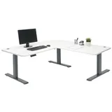 Mendler Eckschreibtisch HWC-D40 Weiß / Grau