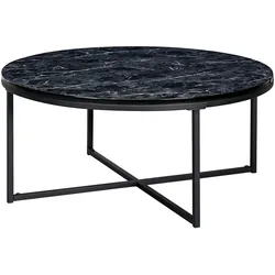 Kadima Design Marmor-Optik Couchtisch, Designer Wohnzimmertisch. Schwarz, 80x80x35 cm
