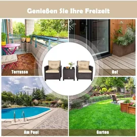 Goplus Balkonmöbel Set Polyrattan Gartenmöbel Tisch Stühle Lounge Kissen Beige - Beige