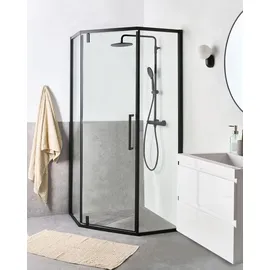 Beliani Tocantins Duschkabine mit Pendeltür 90 x 190 cm Schwarz/Klarglas Fünfeck