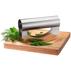 Wiegemesser GEFU "VIAVO", silber, Edelstahl, Holz, Kochmesser, Edelstahl, Präzise Klinge, ergonomischer Griff. Wiegebrett: rutschfest