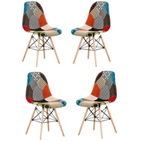 Lot de 4 chaises Moda patchwork Tulip - Tissu recouvert de pieds en bois - Multicolore