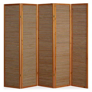 Homestyle4u Paravent Raumteiler 5 teilig Holz Bambus Trennwand Sichtschutz Braun - 220 cm X 175 cm X 2,2 cm