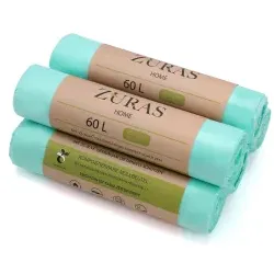 ZURAS Müllbeutel kompostierbar, 60 Liter Zuras- A60 , 1 Karton = 95 Rollen à 15 Beutel