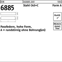  Passfeder DIN 6885 FormA rundstirnig/o.Bohrung A 8x 7x 22