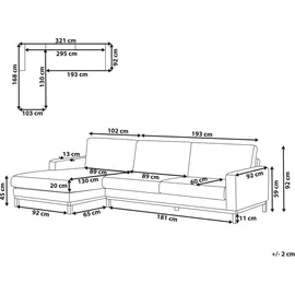 Beliani 4-Sitzer Ecksofa Rechts Grün Cord-Stoffbezug mit Breiten Hohen Armlehnen Hohe Rückenlehne Diecke Sitzkissen Modern Wohnzimmer Stoffsofa - Grün/Braun