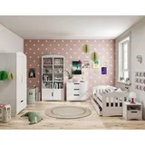 99rooms Jugendzimmer-Set Amira, (Komplettset, Set (5-St), 1xSchrank, 1xBücherregal, 1xKommode, 1xEinzelbett und 1xNachttisch weiß