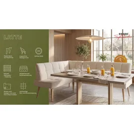 exxpo - sofa fashion Eckbank EXXPO - SOFA FASHION "Latte", latte, B:254cm H:95cm T:196cm, 94% PES, 6% NY, Sitzbänke, Eckbank, moderne Sitz- und Rückensteppung, bequem und elegant, hoher Holzfuß