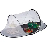 Relaxdays Fliegenhaube Lebensmittel, gegen Fruchtfliegen, groß, Obst & Kuchen, Insektenhaube, 40x107x58 cm, weiß-schwarz
