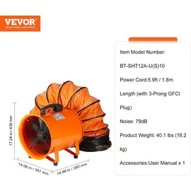 Vevor Bauventilator 367-W-AC-Motor orange