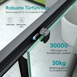 mai & mai Duschtür rechts 150 x 195 cm Nischenschiebetür Schwarz 6mm ESG-Sicherheitsglas