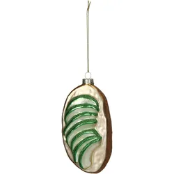 Christbaumschmuck 11,4cm Glas Avocado Toast Figur Handbemalt & mit Glitzer Weihnachtsbaum Anhänger Weihnachten Weihnachtsbaumschmuck Brot Grün Beige