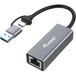Equip USB-C auf 2,5 Gigabit Ethernet Netzwerk (USB-C+A) Adapter, Kabelgebunden,